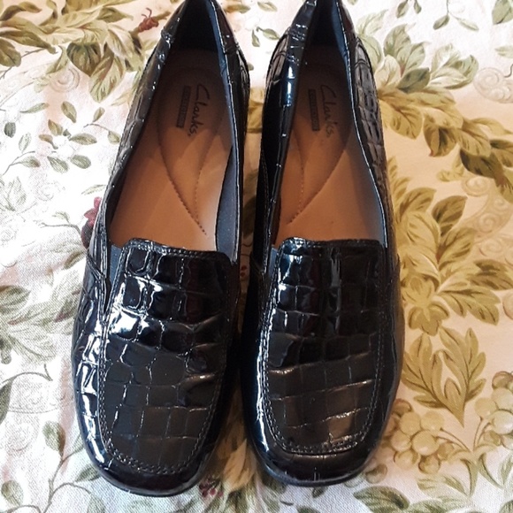 Clark's black Gael Angora faux croc loafers sz 7N - Picture 2 of 5